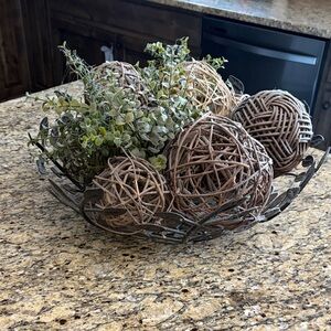 Rustic Wicker Decorative Bowl with Natural Brown Accents